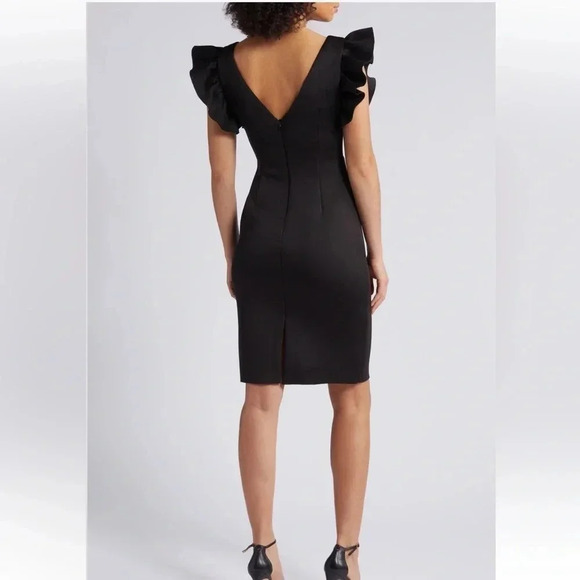 Eliza J Ruffle Sleeve Scuba Crepe Cocktail sheath dress black 6 - Picture 3 of 9